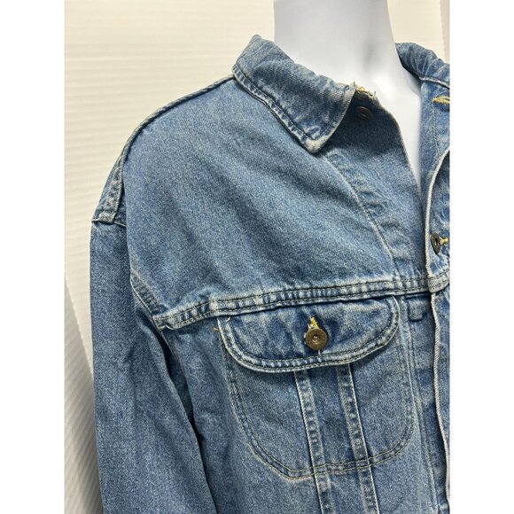 LEE Dungarees Denim Jacket Mens Sz XL USA Sanforized Trucker Vintage Medium Wash - Picture 3 of 9